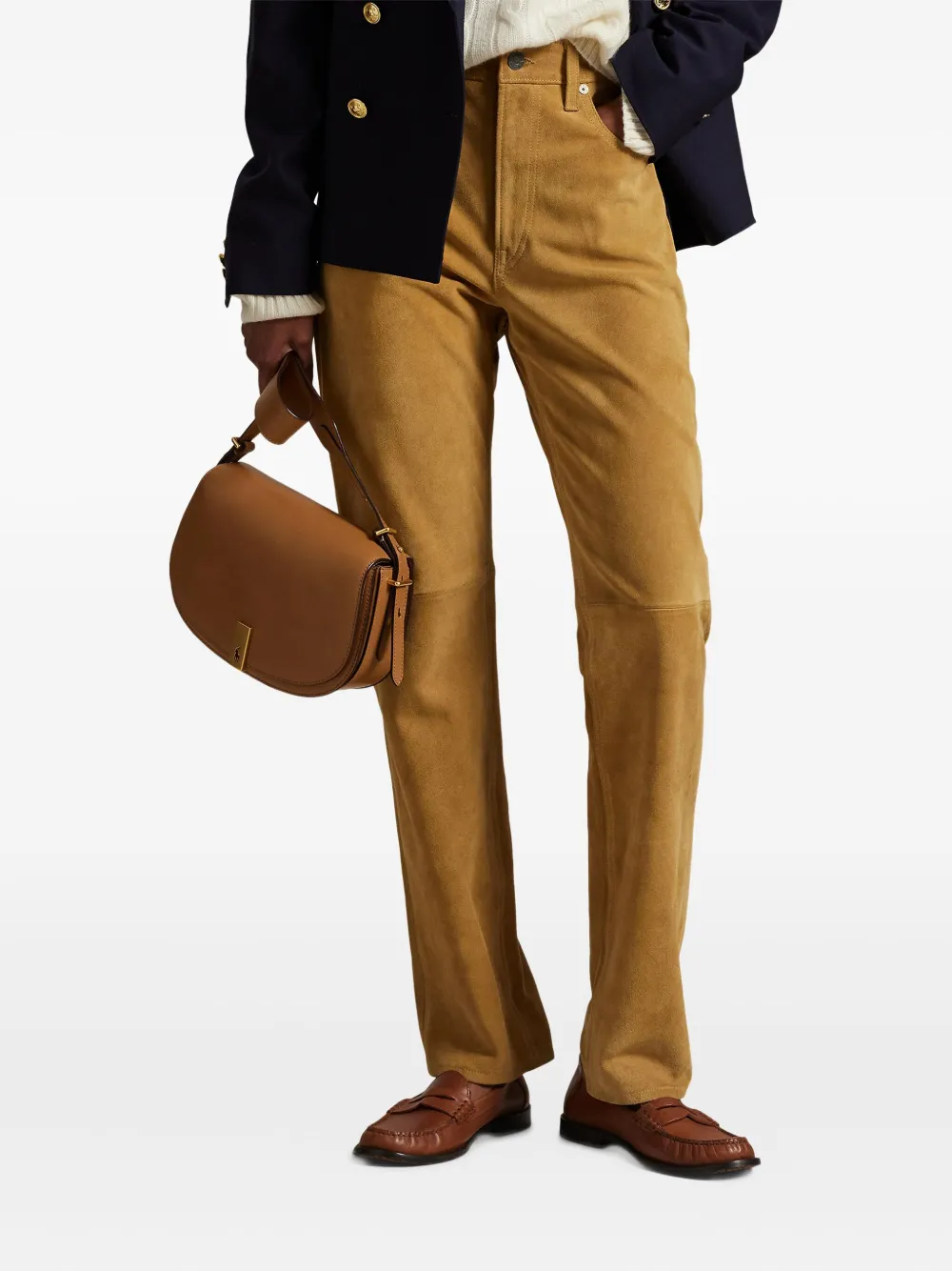 Polo Ralph Lauren Suede Panelled Trousers In Yellow