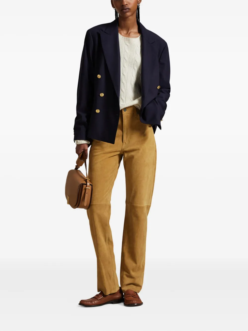 Polo Ralph Lauren Suede Panelled Trousers In Yellow