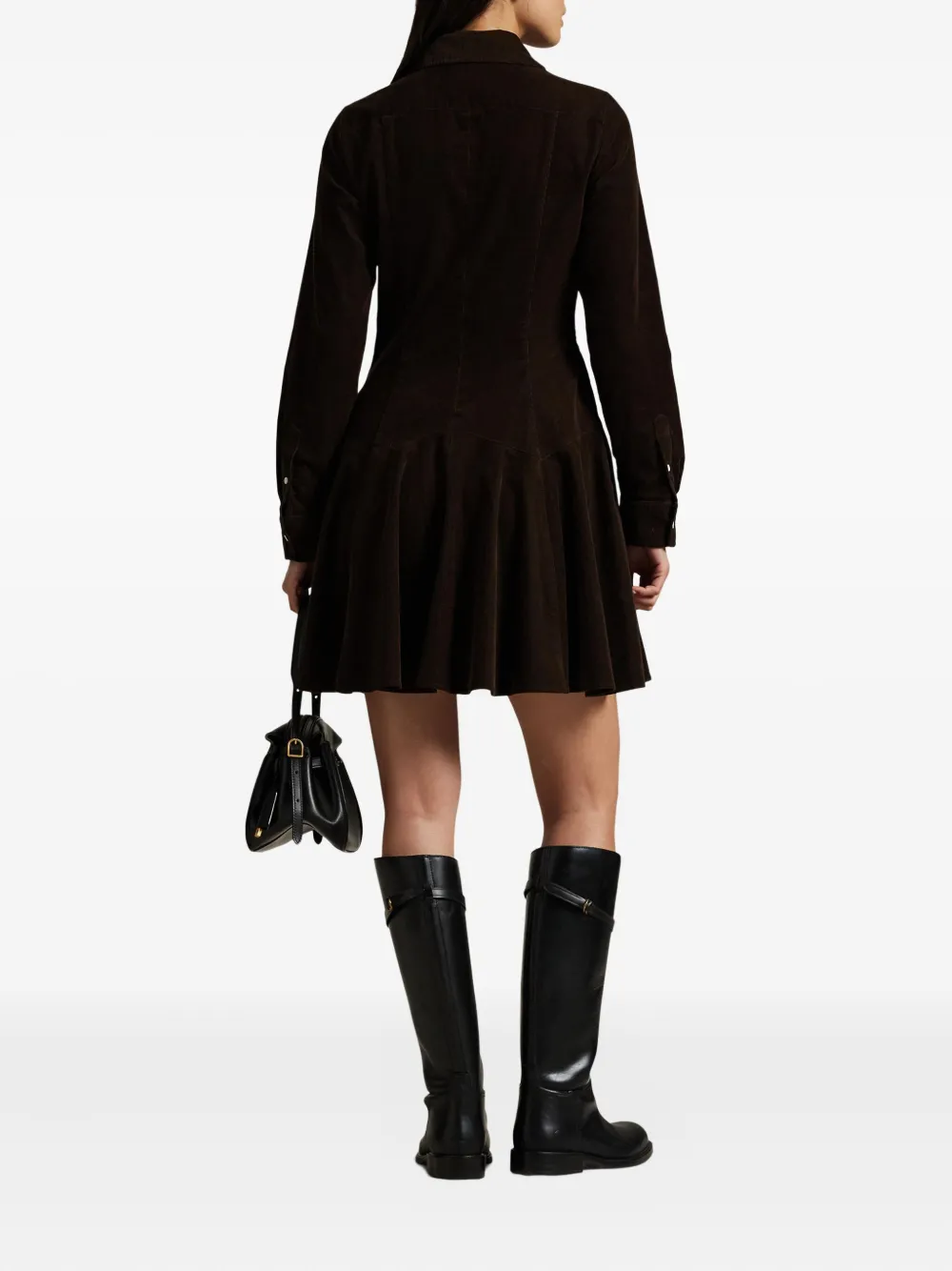 Polo Ralph Lauren Button-up ribfluwelen mini-jurk Zwart