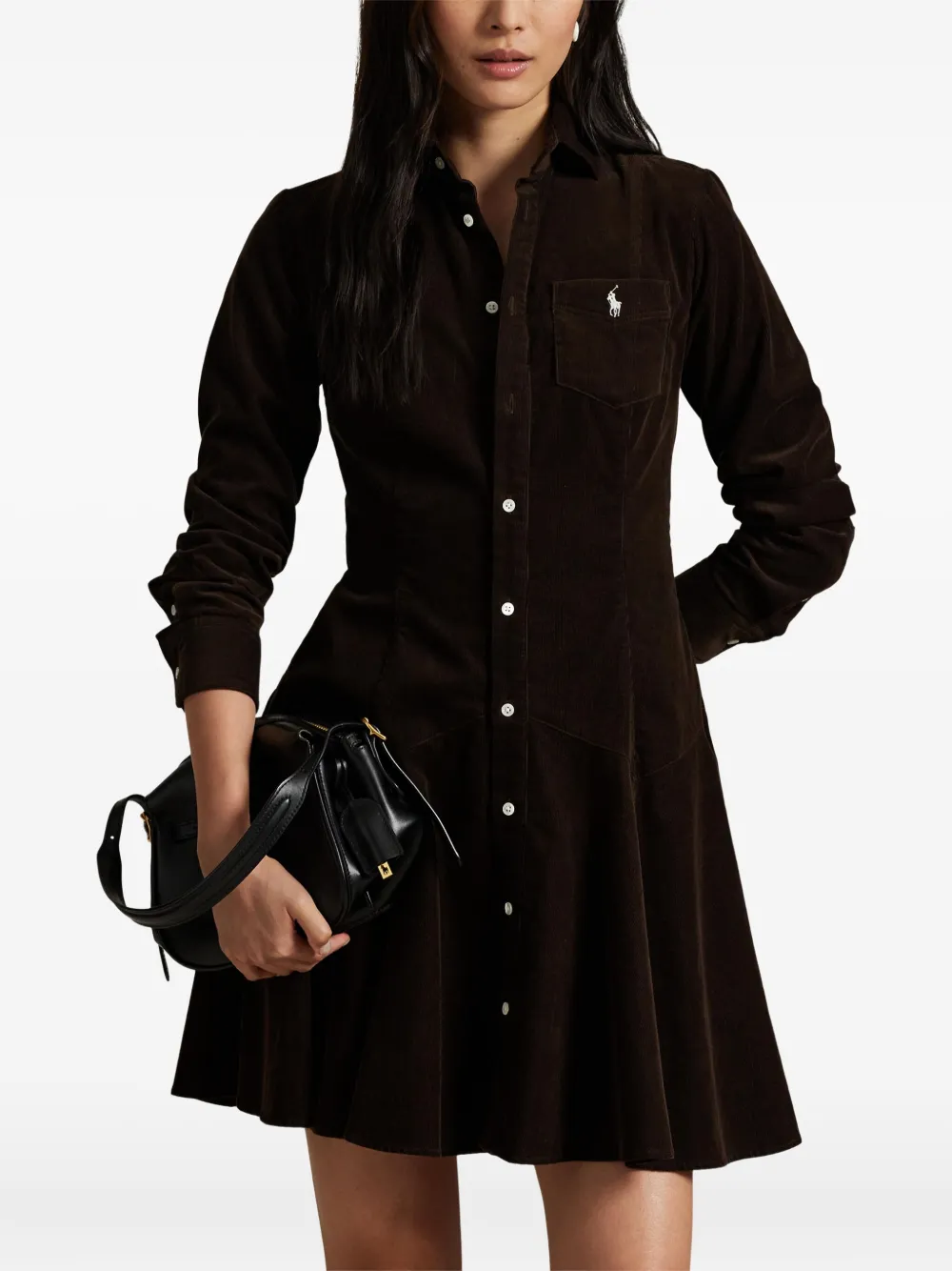 Polo Ralph Lauren Button-up ribfluwelen mini-jurk Zwart