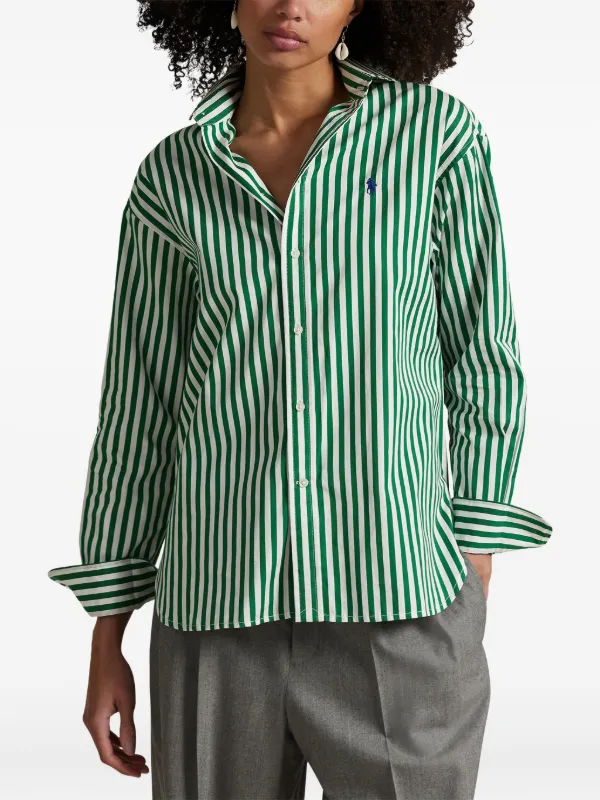 Polo Ralph Lauren 緑色ストライプ長袖シャツ Polo Ralph Lauren ストライプ シャツ | グリーン | FARFETCH JP