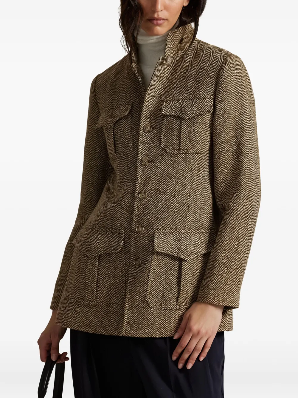 Polo Ralph Lauren Button-up jack met visgraatpatroon Bruin