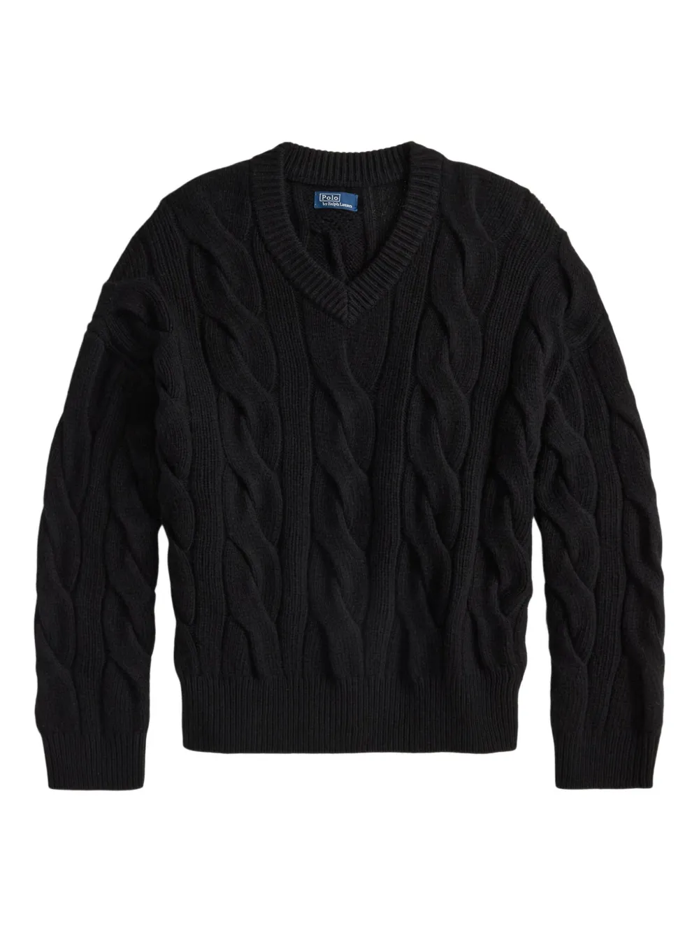Polo Ralph Lauren cable-knit V-neck pullover sweater | Black | Image 1