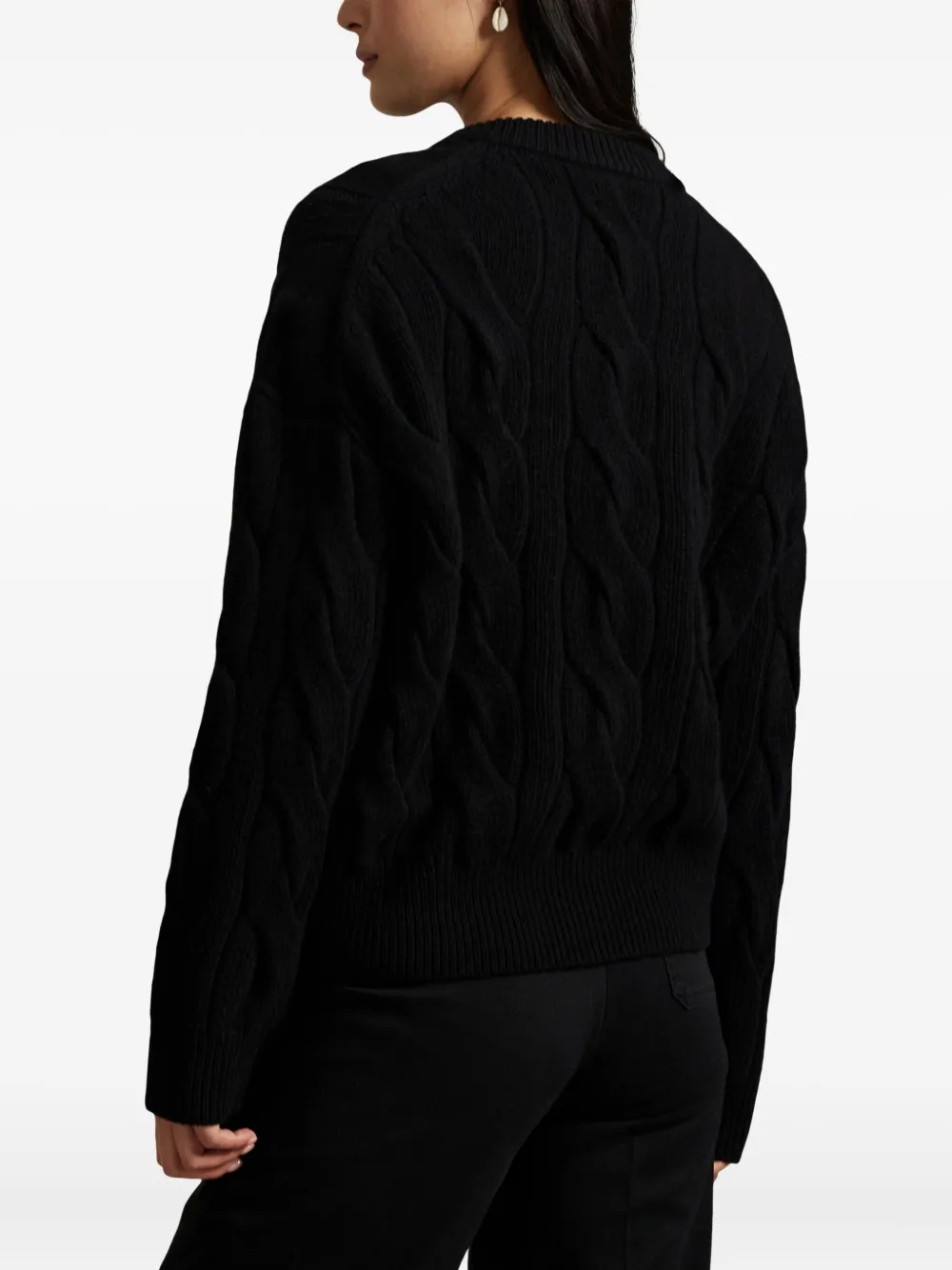 Polo Ralph Lauren Cable-knit V-neck Pullover Sweater In Black