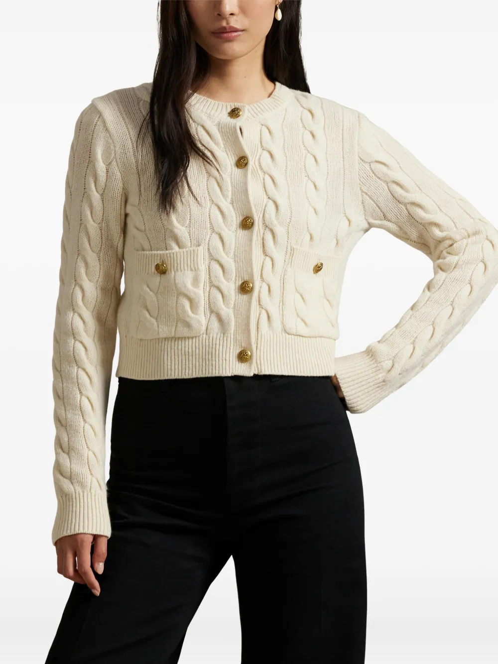 Polo Ralph Lauren Cropped Wool And Cashmere Blend Cardigan In Neutral