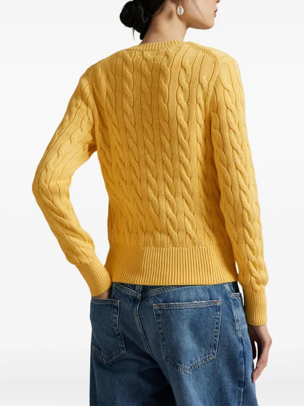 【POLO RALPH LAUREN】 ケーブルニットカーディガン　イエロー　M Polo Ralph Lauren ケーブルニット カーディガン | イエロー
