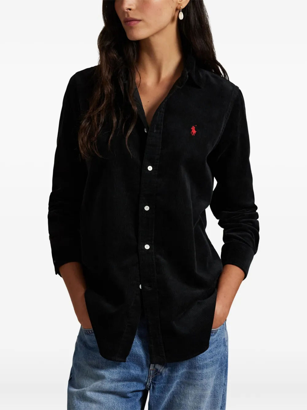 Polo Ralph Lauren Corduroy Long-sleeve Collared Shirt In Black