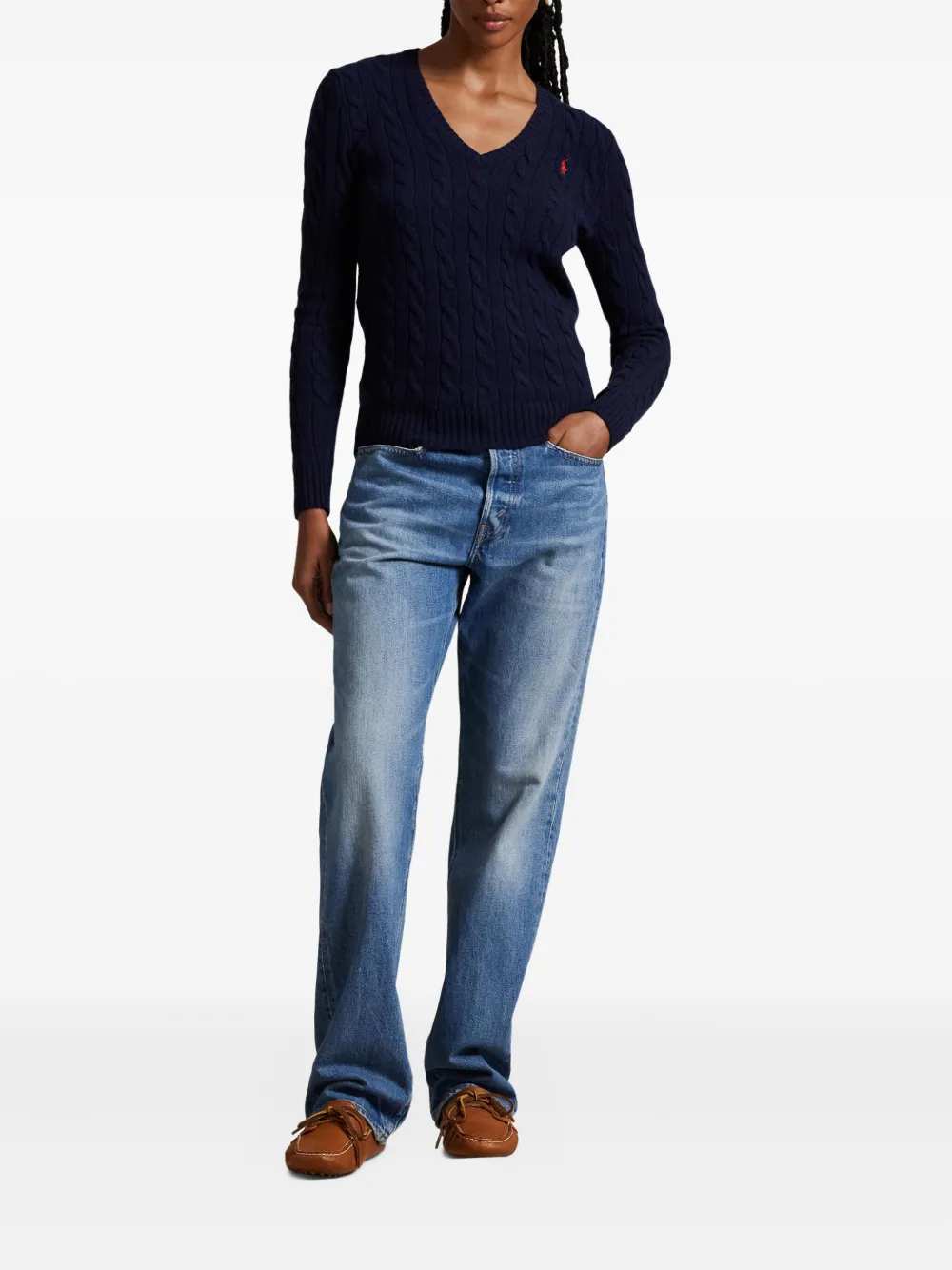 Polo Ralph Lauren cable-knit V-neck sweater Blauw
