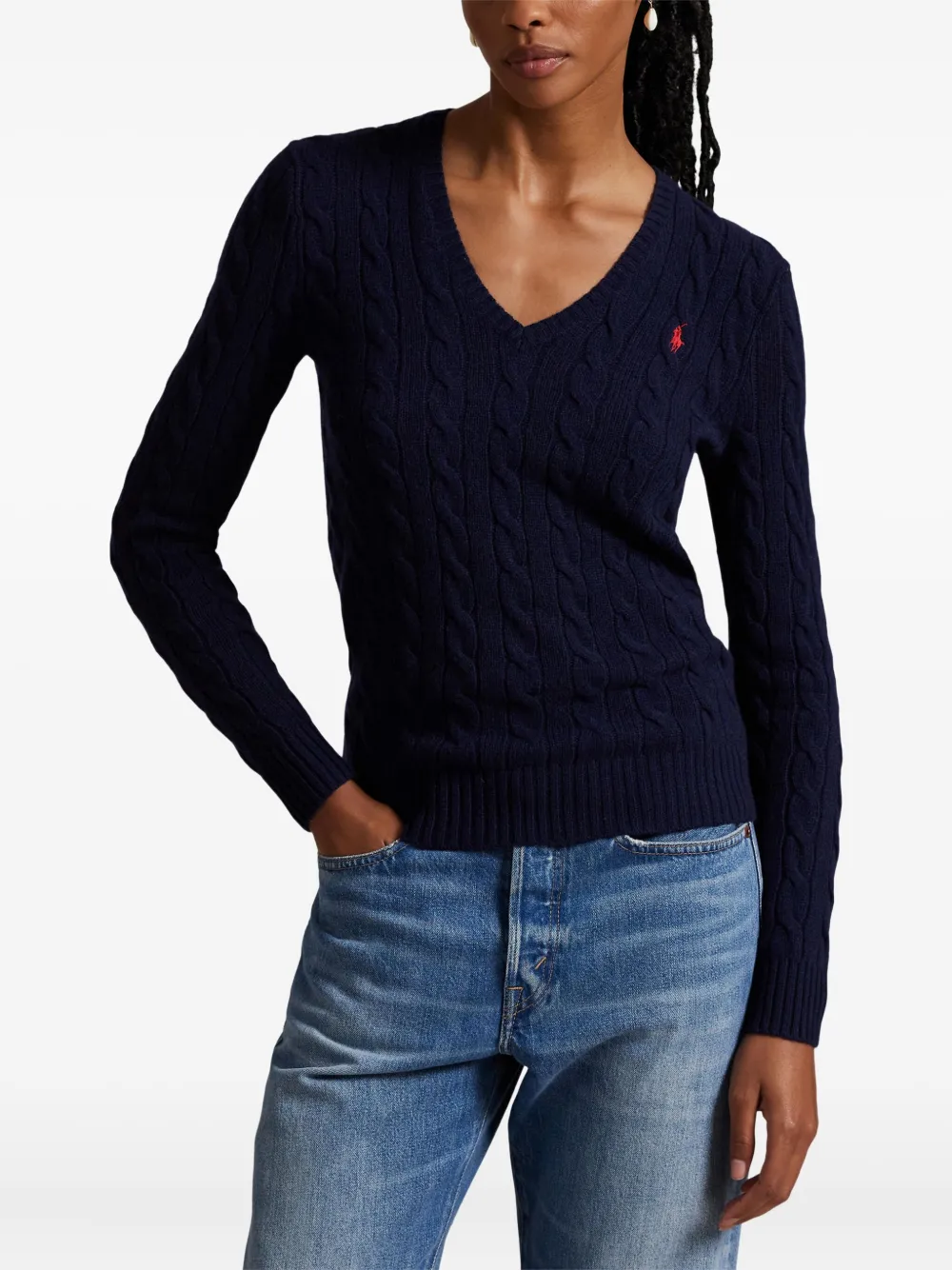Polo Ralph Lauren cable-knit V-neck sweater Blauw