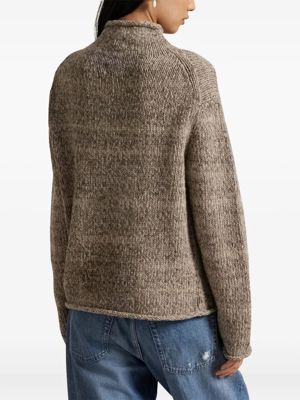 Polo Ralph Lauren Intarsia Flag Mock Neck Wool Blend Sweater In Brown