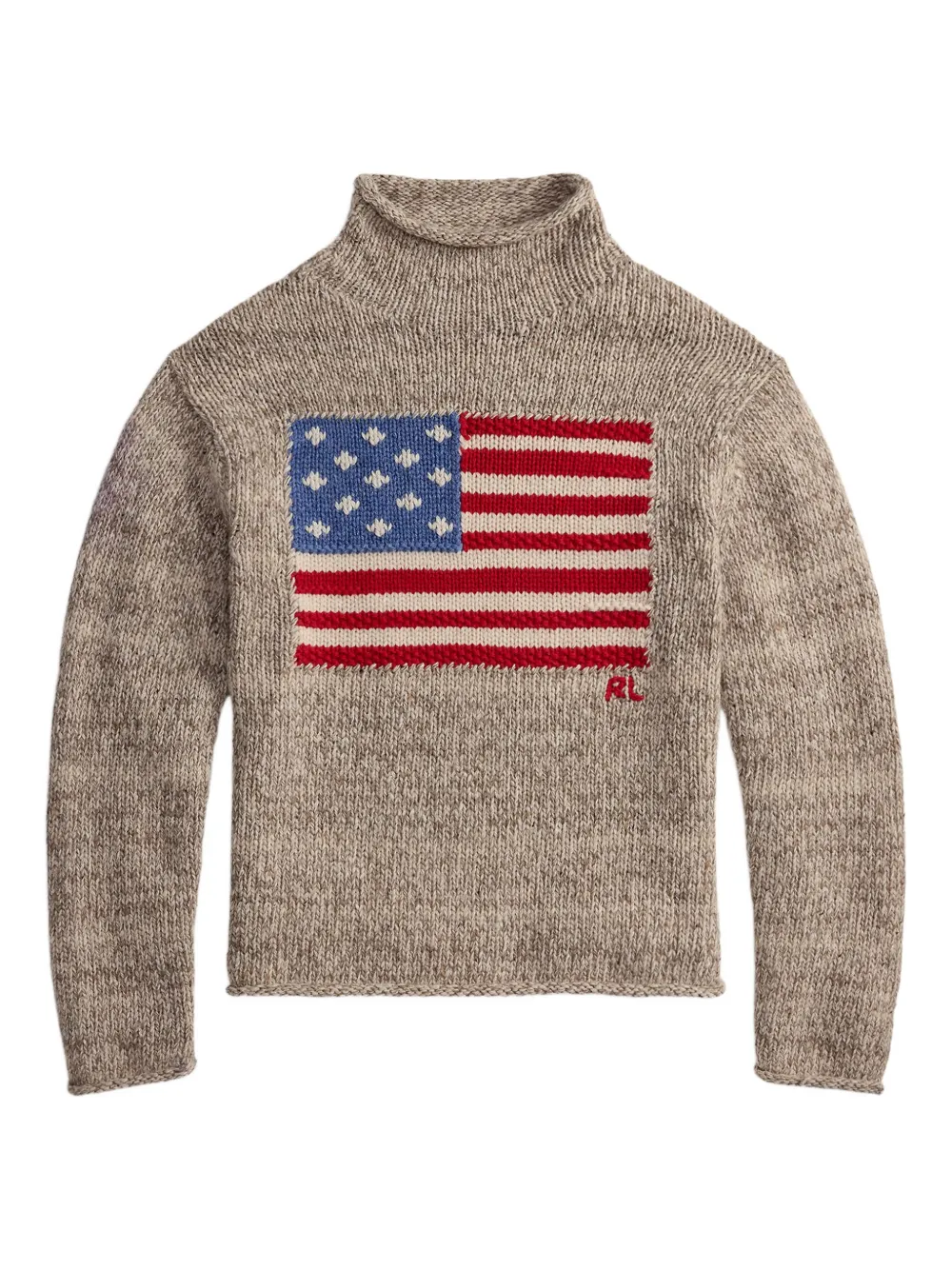 Polo Ralph Lauren Intarsia Flag Mock Neck Wool Blend Sweater In Brown