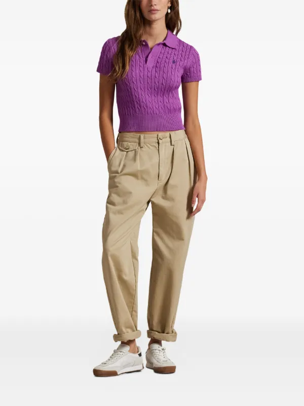 トップス POLO RALPH LAUREN Polo Ralph Lauren cable-knit Polo Top | Purple | FARFETCH ZA