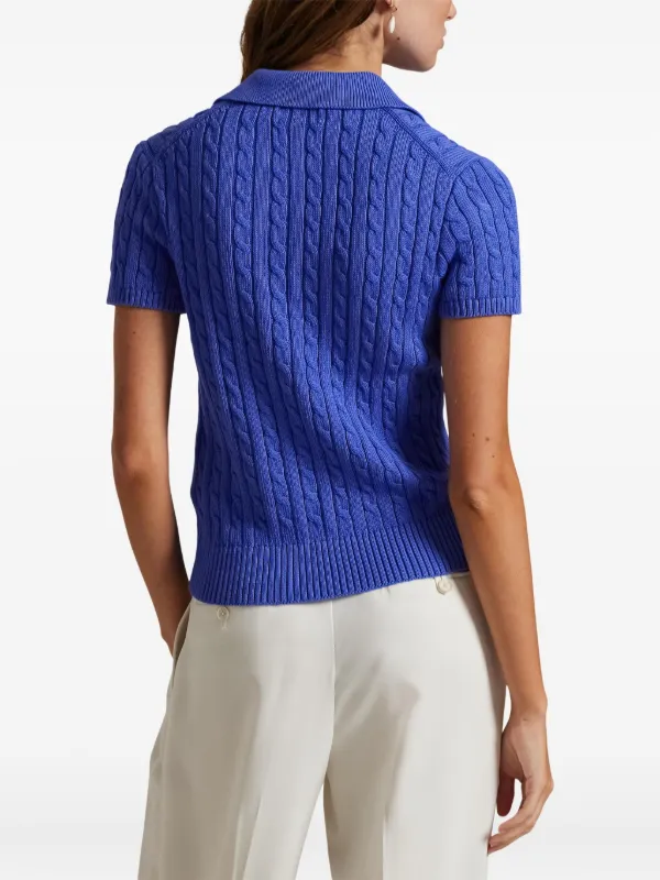 Polo Ralph Lauren cable-knit short-sleeve Top | Blue | FARFETCH RO