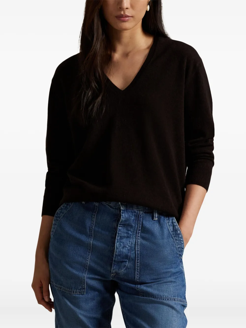 Polo Ralph Lauren V-neck Cashmere Pullover In Brown