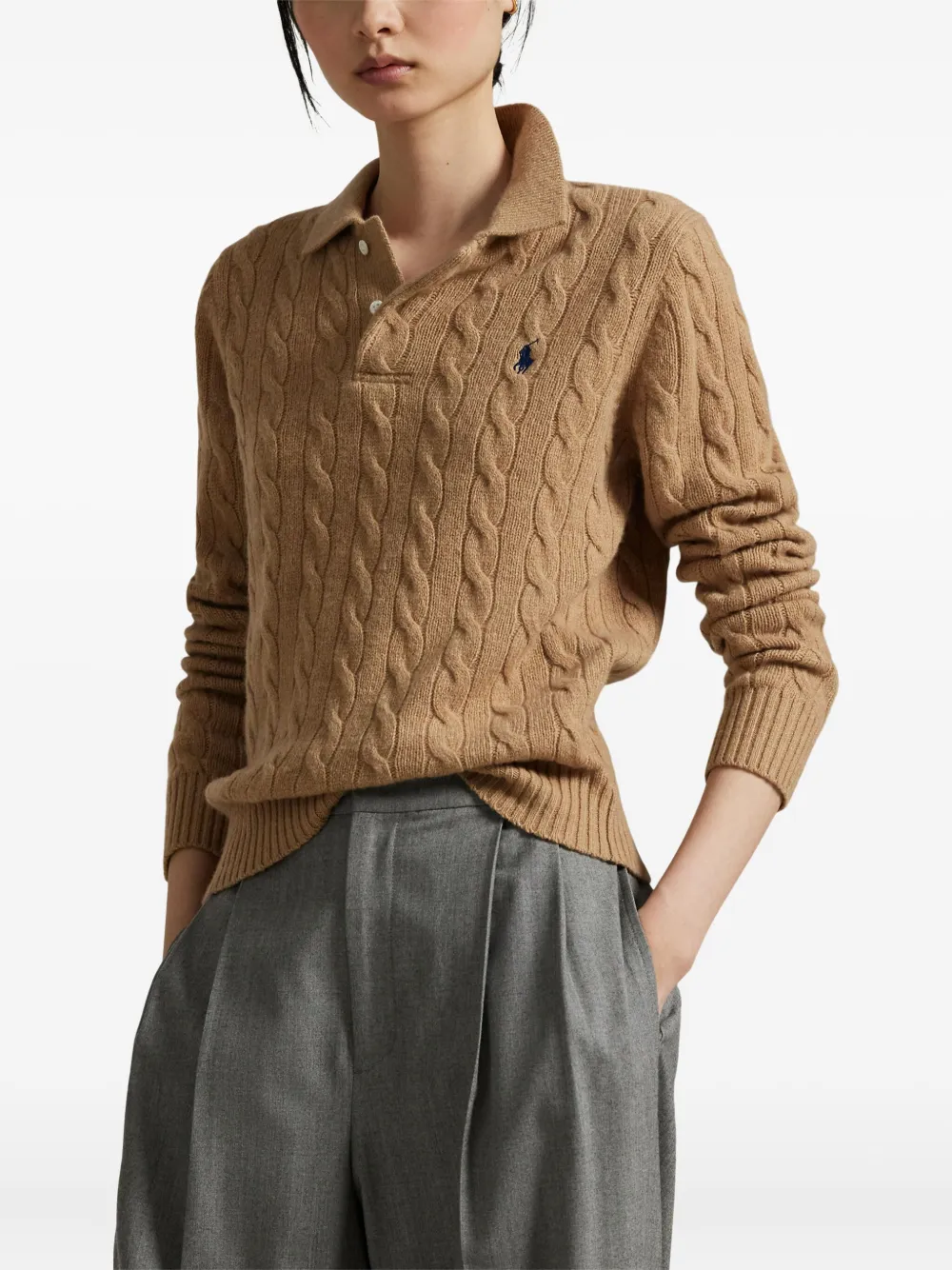 Polo Ralph Lauren Cable-knit Polo Sweater In Brown