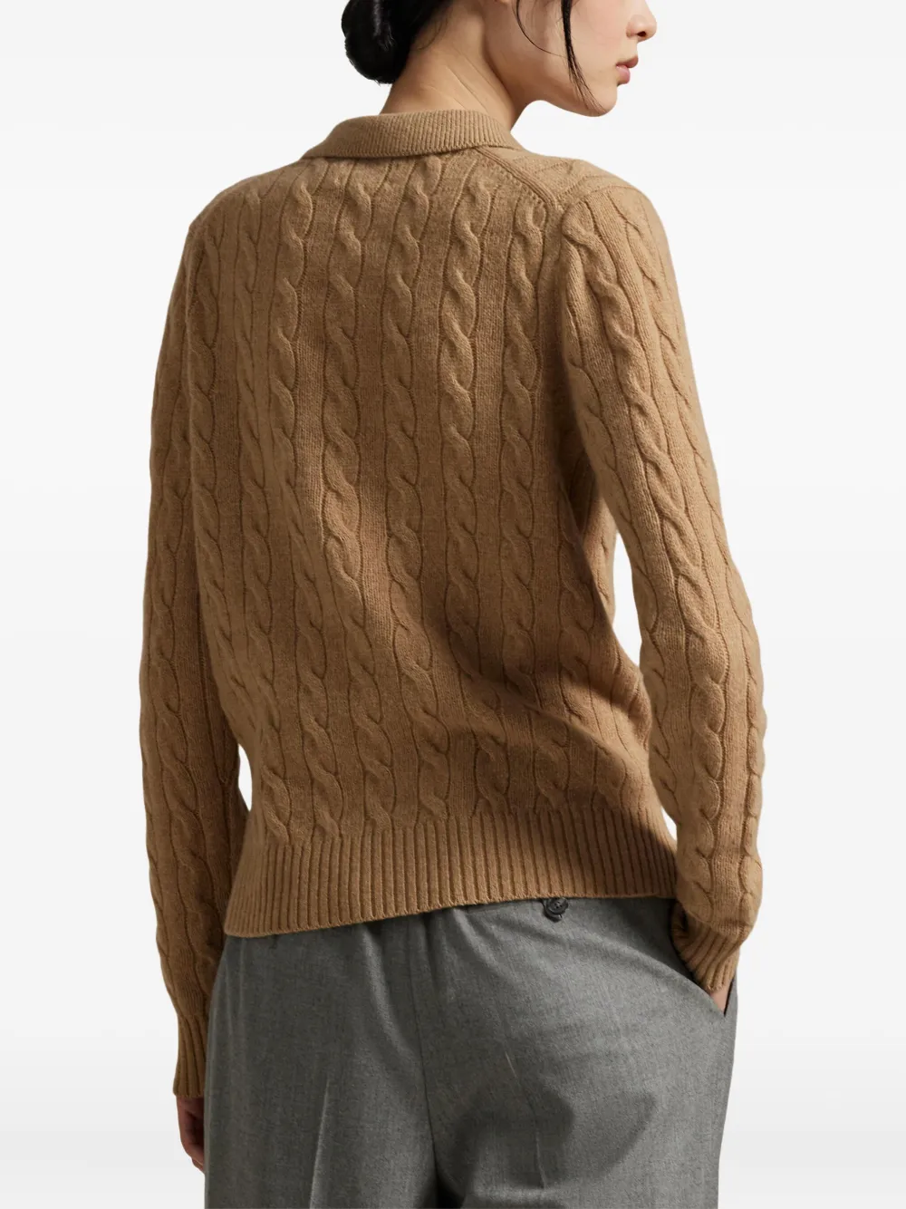 Polo Ralph Lauren Cable-knit Polo Sweater In Brown