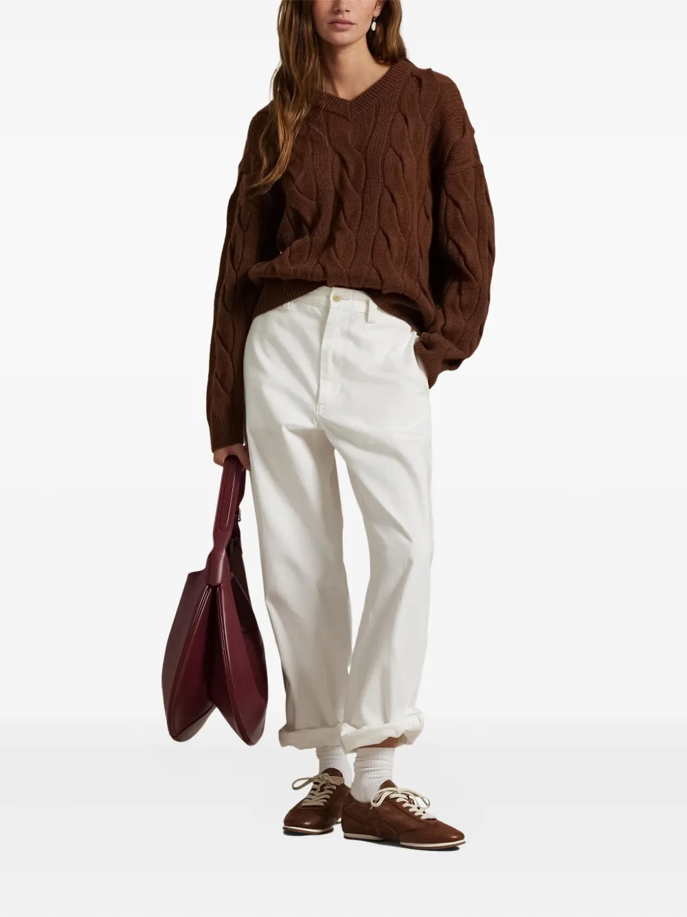 Polo Ralph Lauren cable-knit V-neck sweater | Knitted Sweaters | Image 2