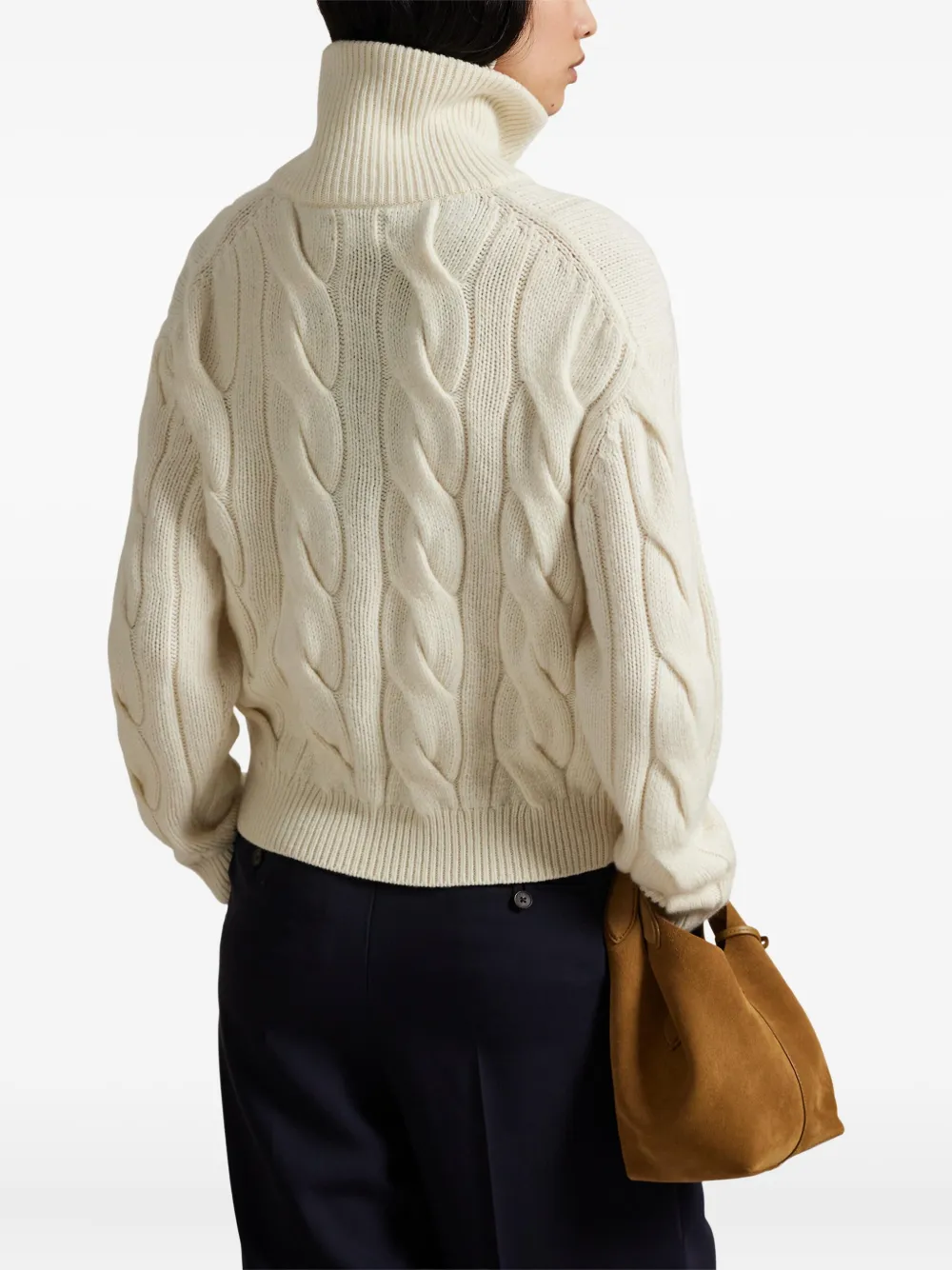 Polo Ralph Lauren Cable-knit Mock-neck Cardigan In Neutral