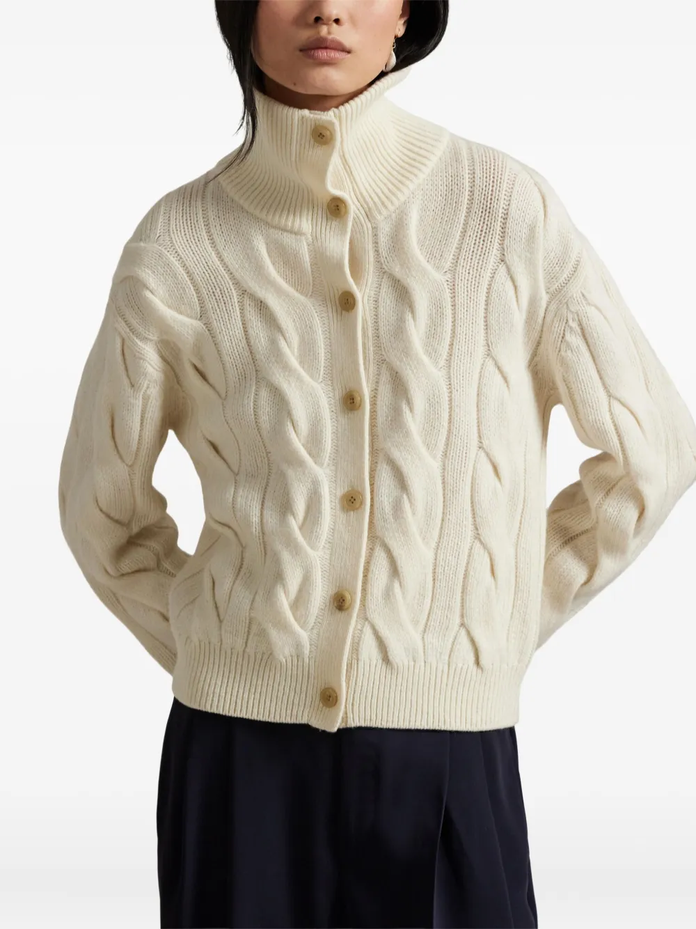 Polo Ralph Lauren Cable-knit Mock-neck Cardigan In Neutral