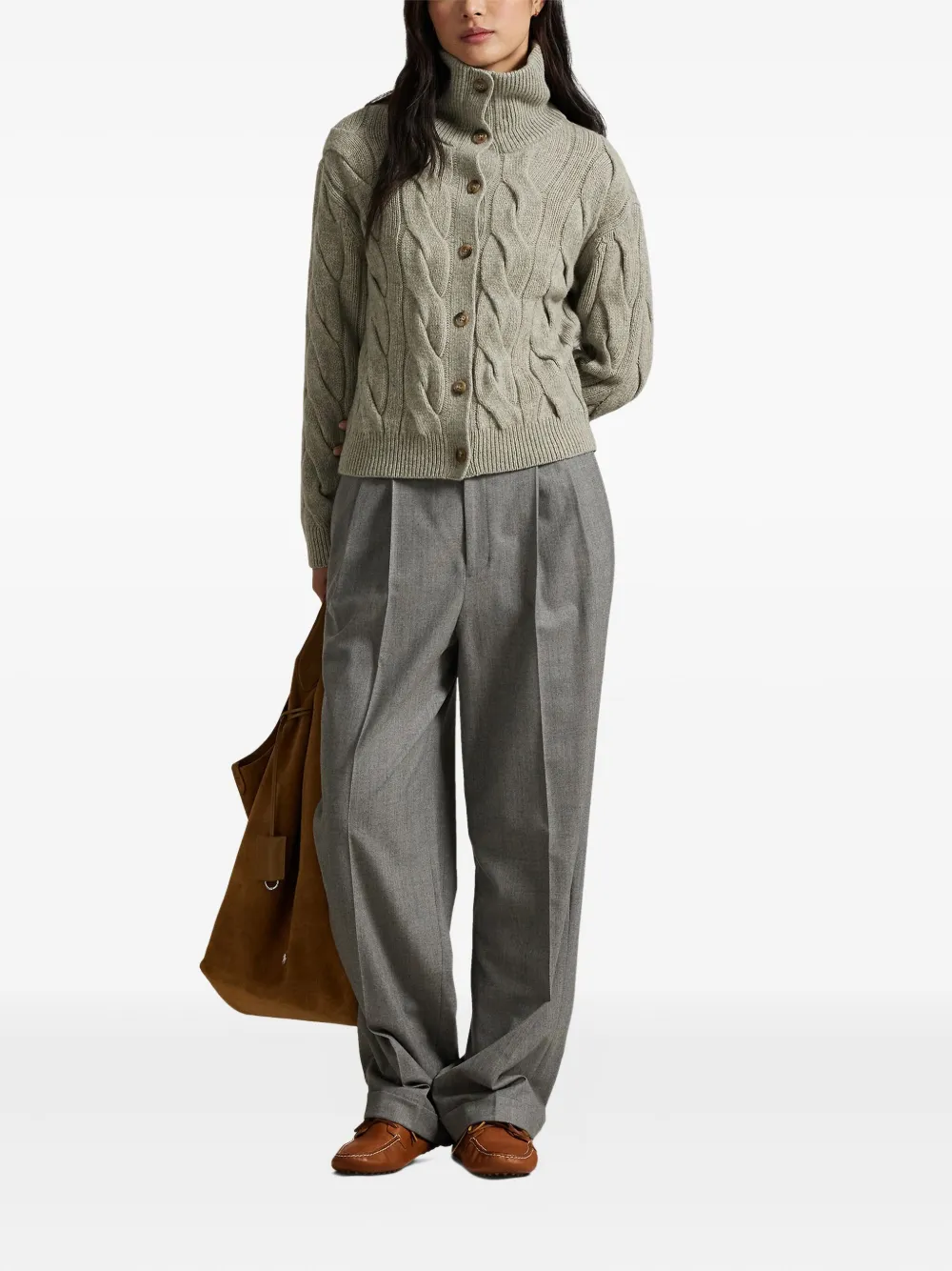 Polo Ralph Lauren Cable-knit Turtleneck Cardigan In Neutral
