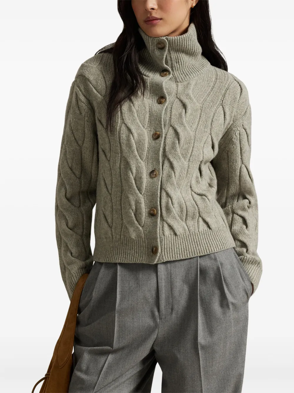 Polo Ralph Lauren Cable-knit Turtleneck Cardigan In Neutral