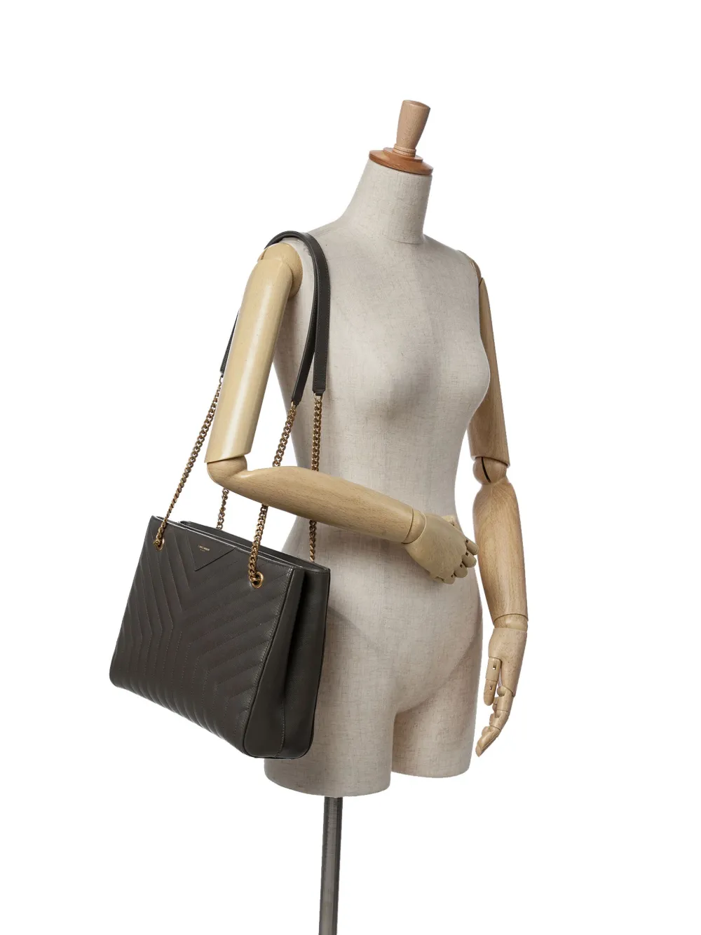 Pre-owned Saint Laurent 2020 Medium Grain De Poudre Chevron Tribeca Shopping Bag Tote Bag
