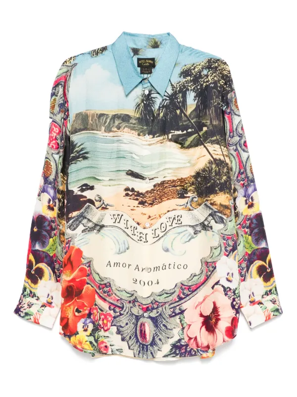 Camilla Silk Oversized Shirt in Neutrals
