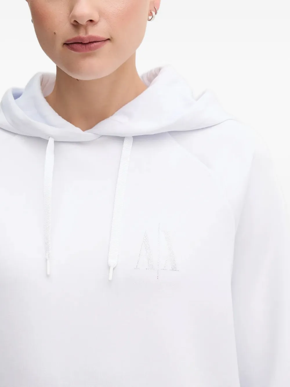 Armani Exchange Crystal-embellished Logo Hoodie In White