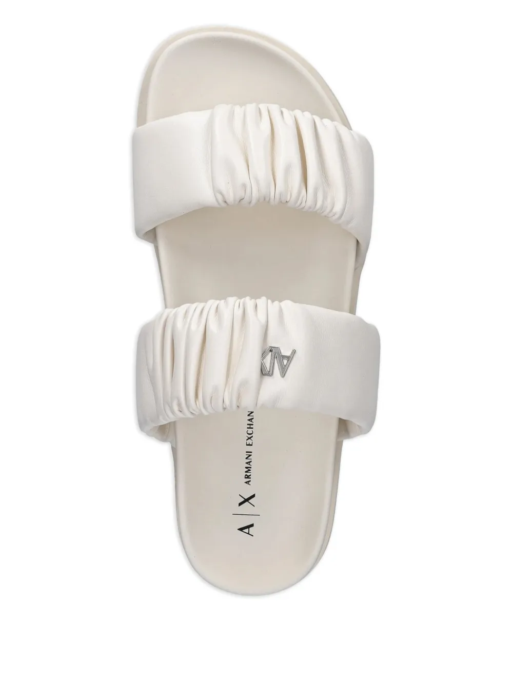 Armani Exchange Geplooide slippers met dubbel bandje Wit