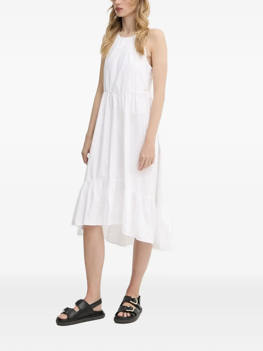 Armani Exchange halter-neck tiered midi dress Wit