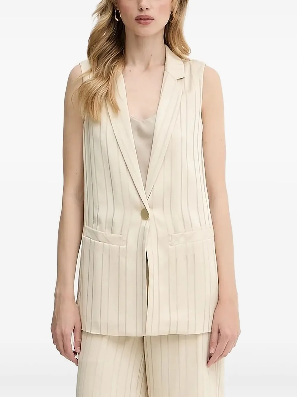 Armani Exchange Pinstripe Sleeveless Waistcoat In White
