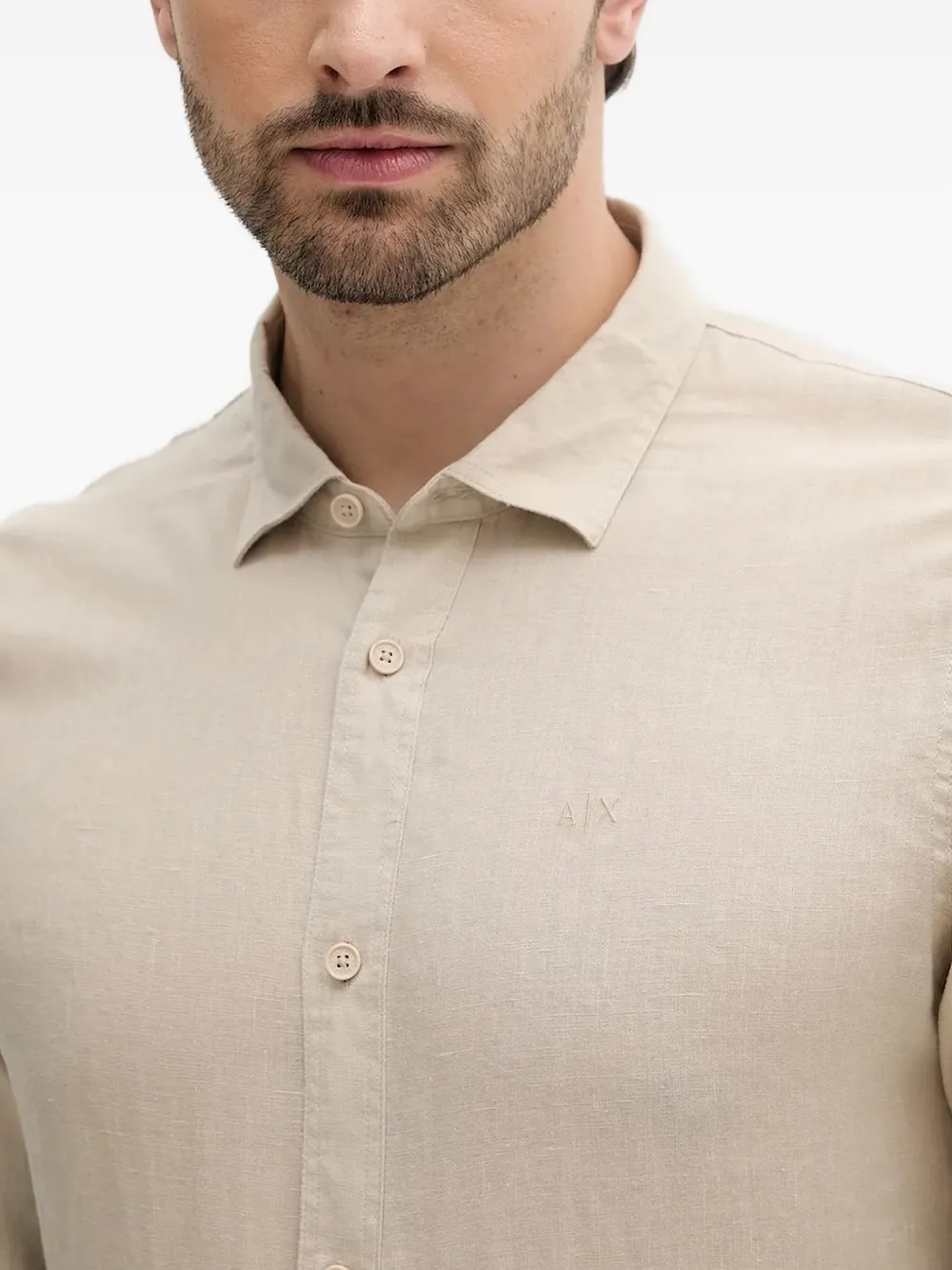 Armani Exchange Linnen overhemd met geborduurd logo Beige