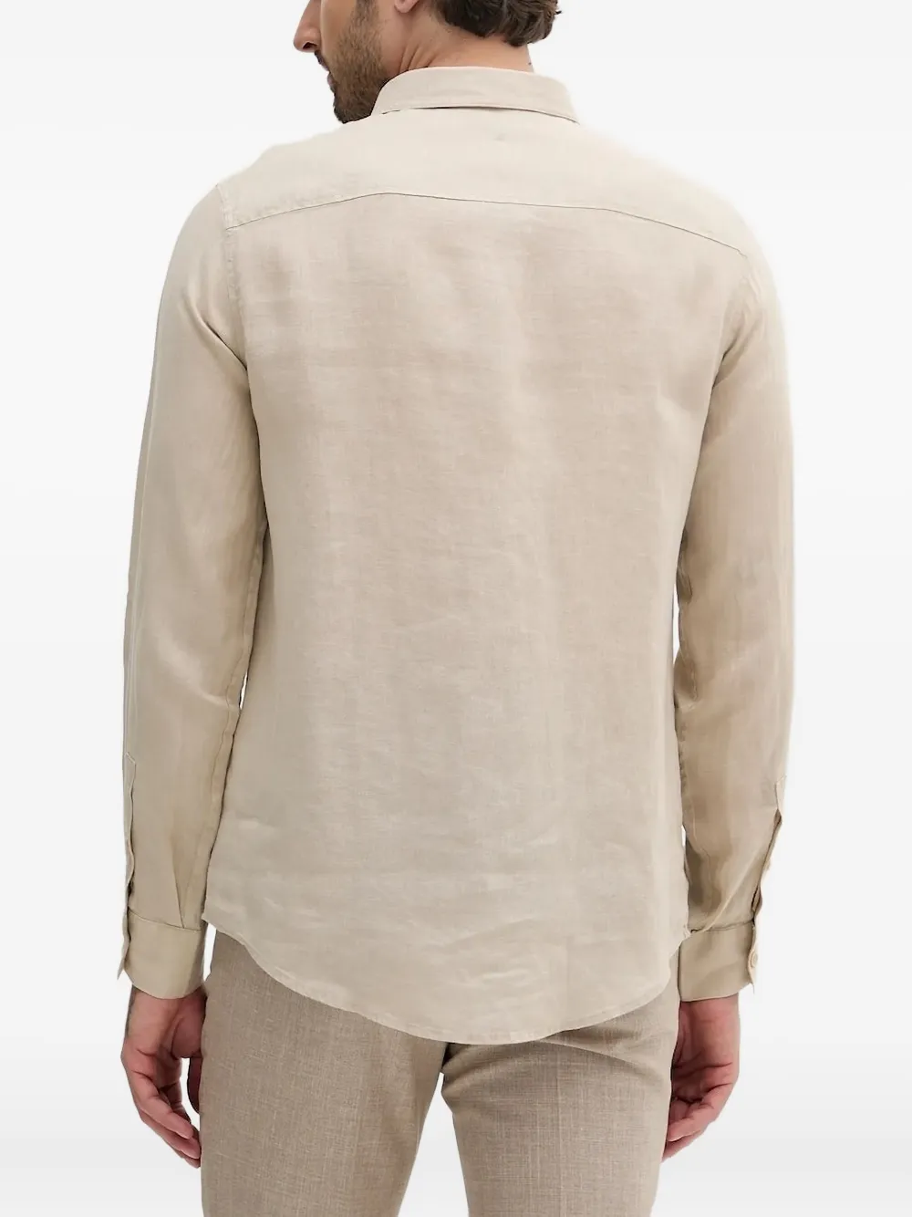 Armani Exchange Linnen overhemd met geborduurd logo - Beige