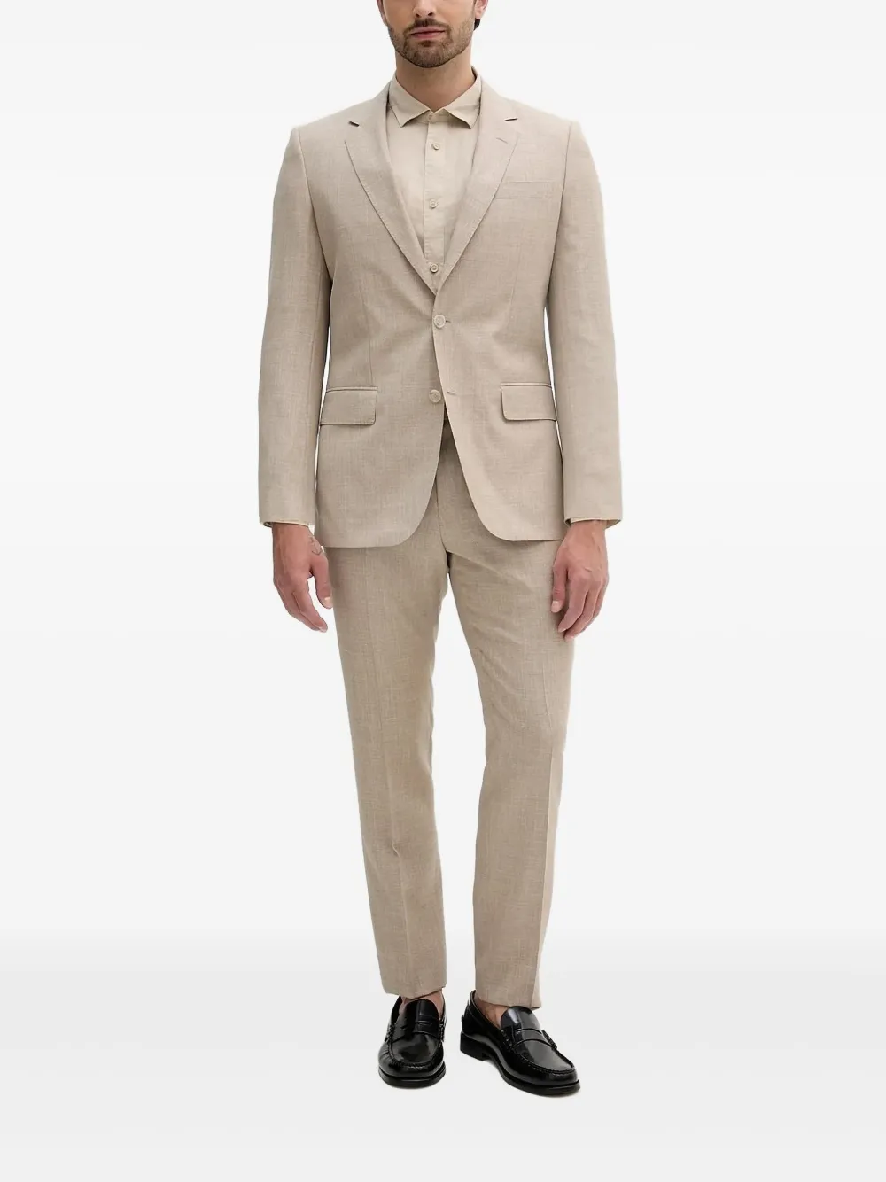 Armani Exchange Linnen overhemd met geborduurd logo Beige
