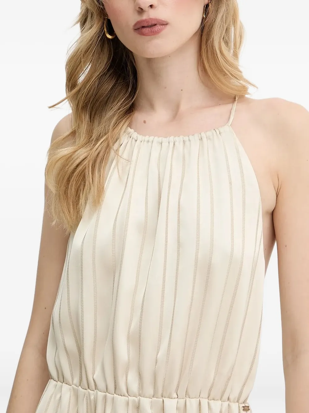 Armani Exchange Gestreepte mini-jurk met halternek Beige
