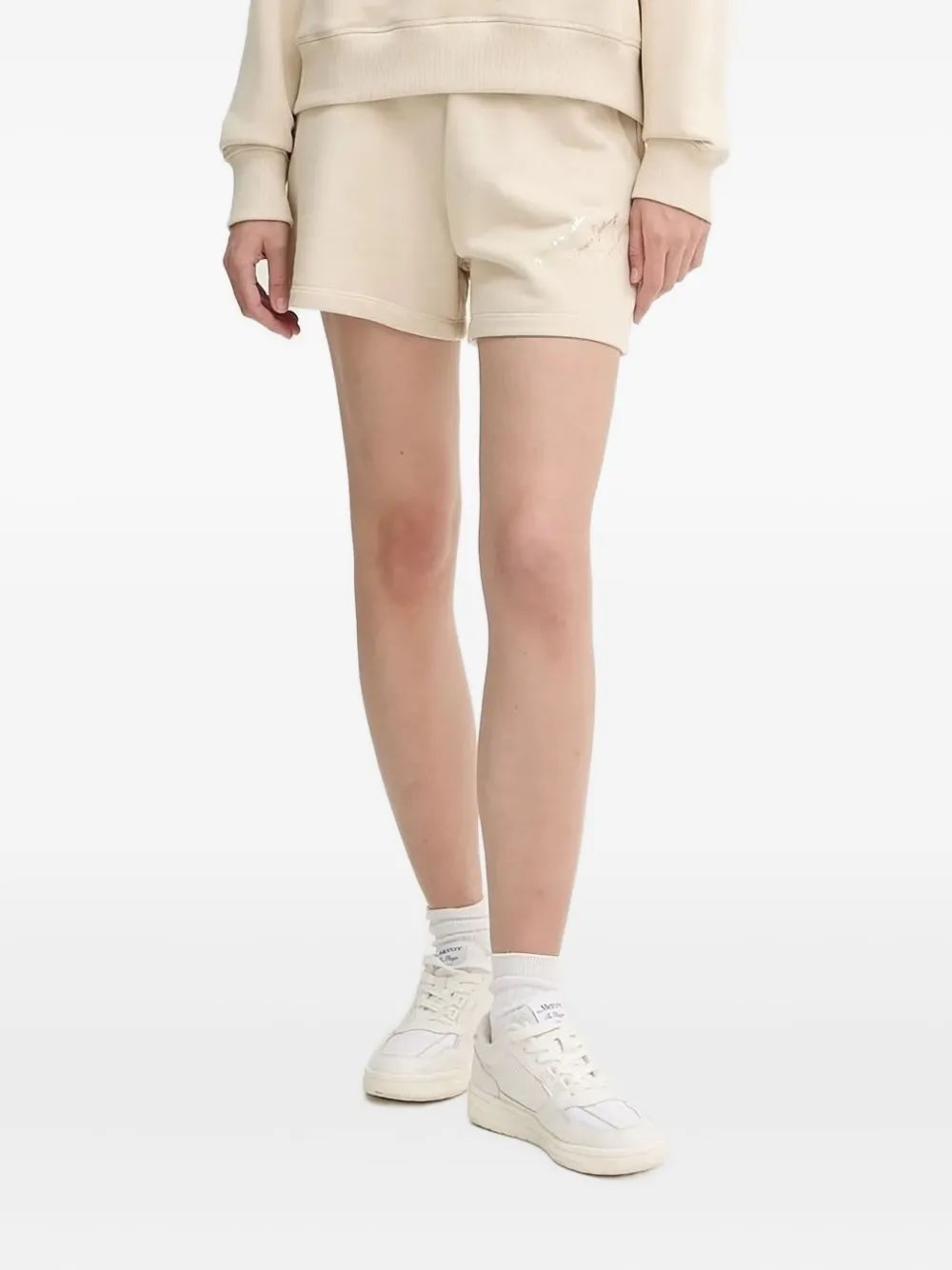 Armani Exchange Embroidered Drawstring Shorts In Neutral
