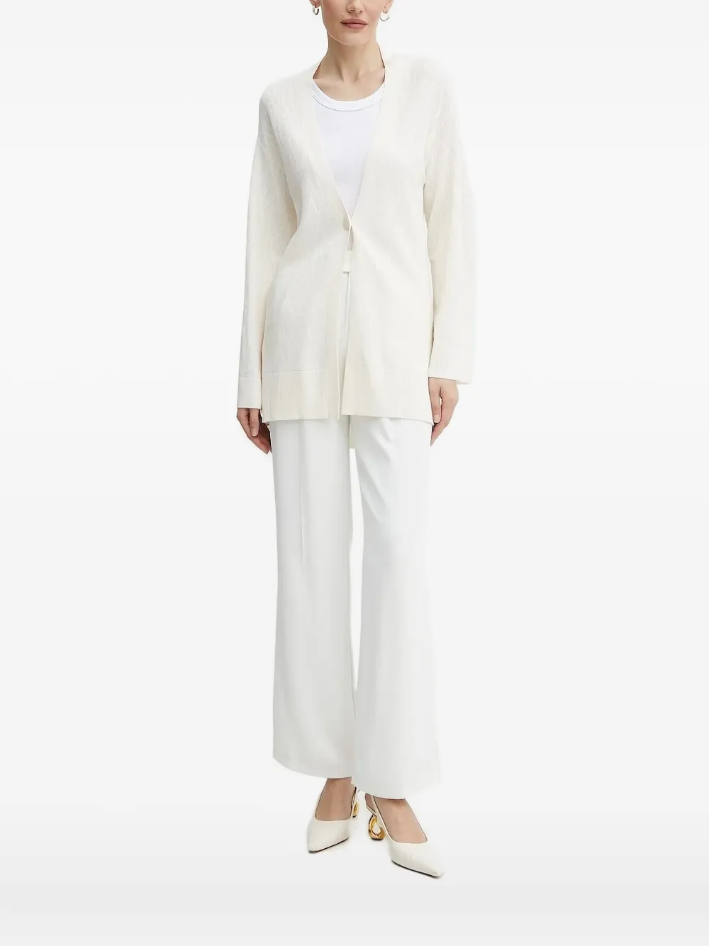 Armani Exchange Cable-knit Cardigan In White