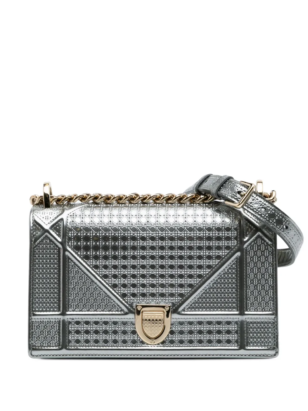 Christian Dior Pre-Owned 2017 スモール メタリック パテント マイクロカナージュ ディオラマ フラップ Christian Dior Pre-Owned 2017 スモール メタリック パテント マイクロカナージュ ディオラマ フラップ