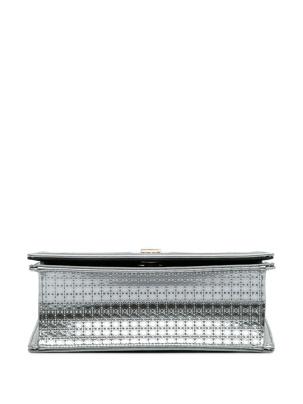 Pre-owned Dior 2017 Small Metallic Patent Microcannage Ama Flap Crossbody Bag In Silver