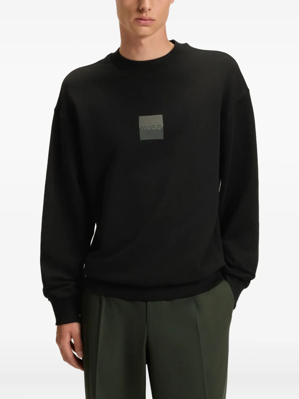 Hugo Boss Mens Hugo Brand-print Regular-fit Cotton Sweatshirt In Black