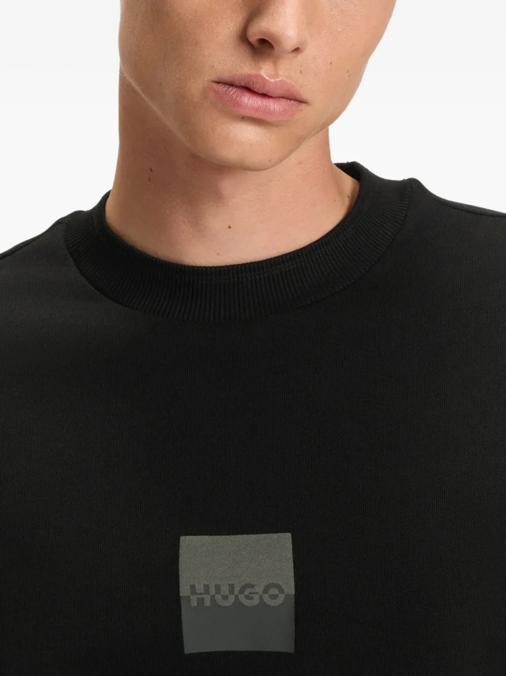 Hugo Boss Mens Hugo Brand-print Regular-fit Cotton Sweatshirt In Black