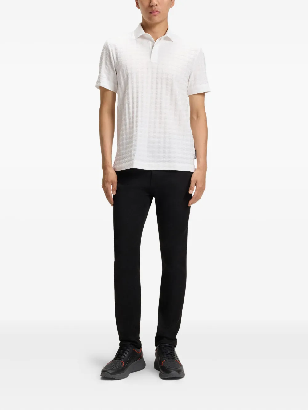 BOSS Poloshirt met textuur - Wit