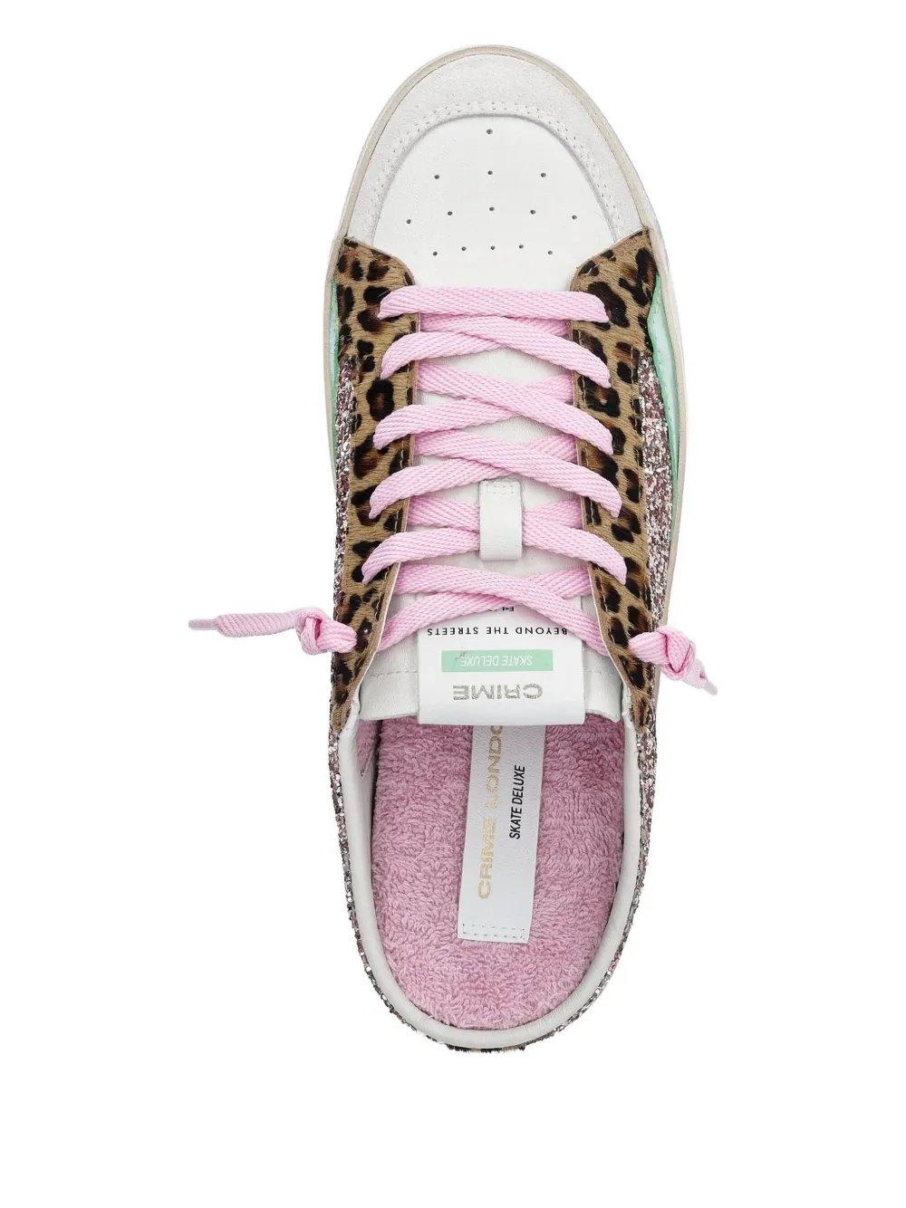 Crime London Sk8 Deluxe Sabot glitter leopard-print sneakers Pink