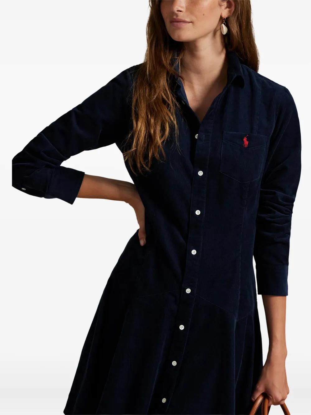 Polo Ralph Lauren Ribfluwelen mini-blousejurk Blauw