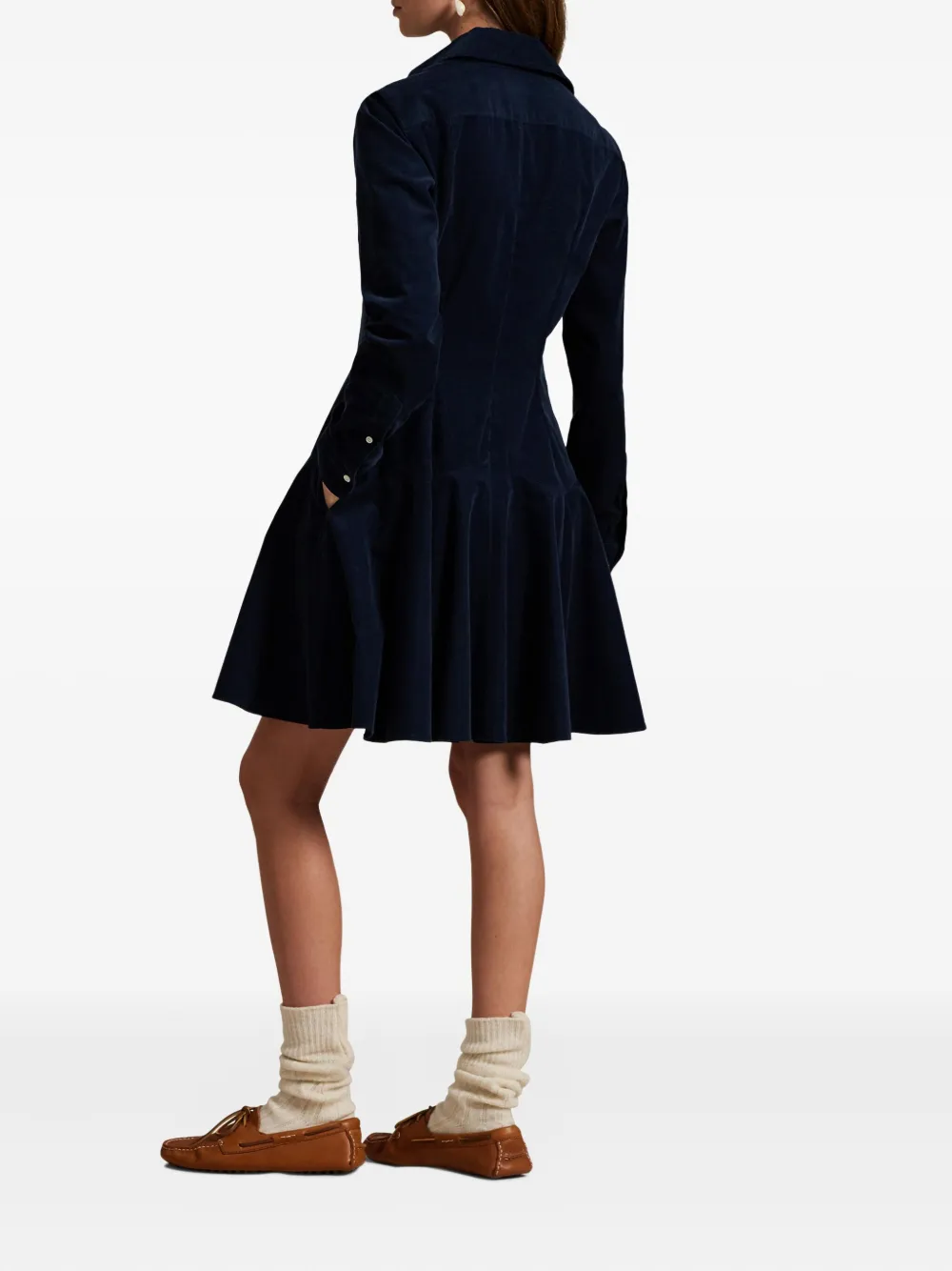 Polo Ralph Lauren Ribfluwelen mini-blousejurk Blauw