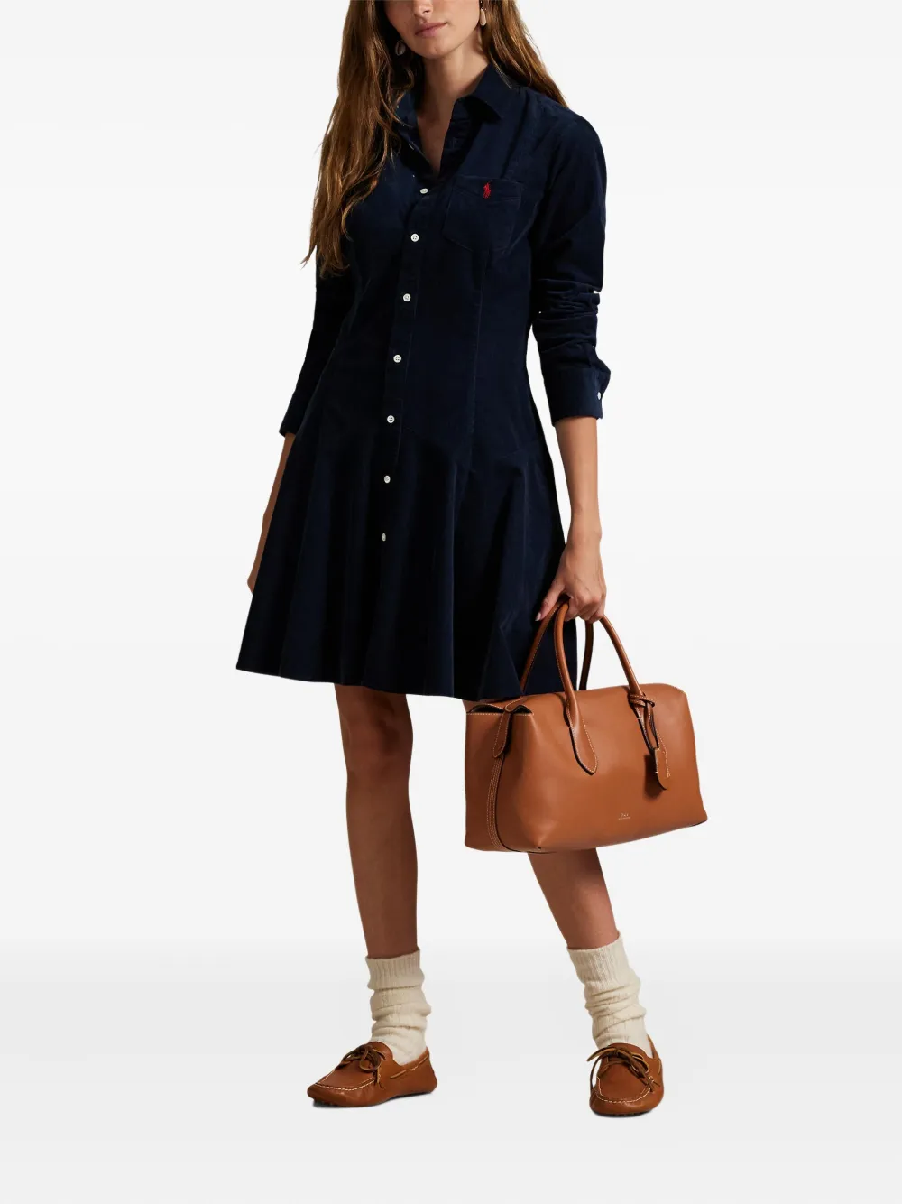 Polo Ralph Lauren Ribfluwelen mini-blousejurk Blauw