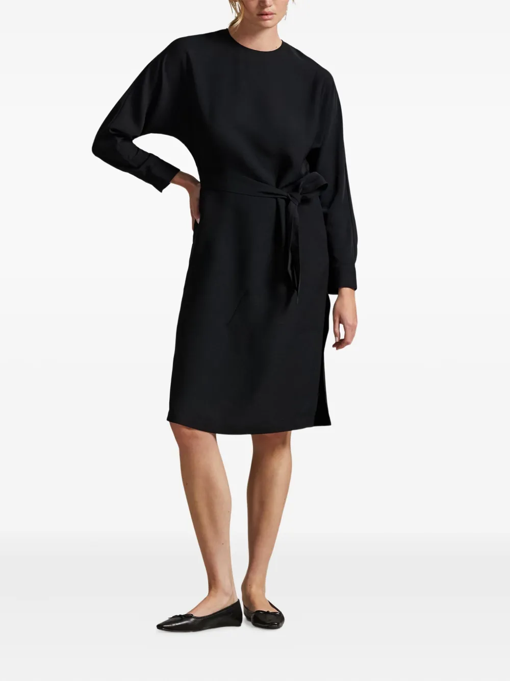 Polo Ralph Lauren Midi-jurk met ronde hals en ceintuur Zwart