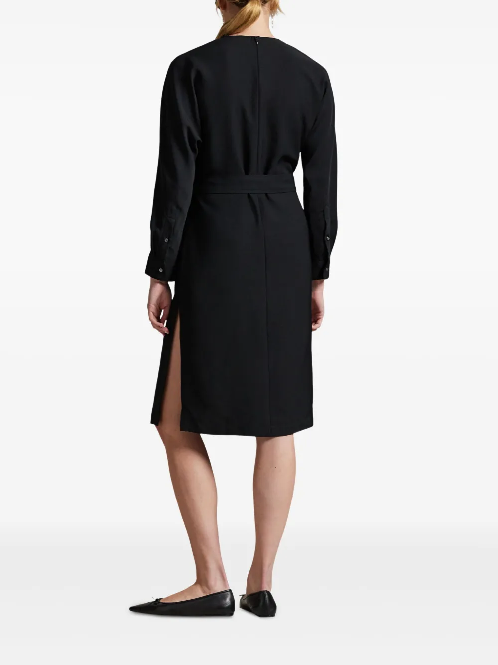 Polo Ralph Lauren Midi-jurk met ronde hals en ceintuur Zwart