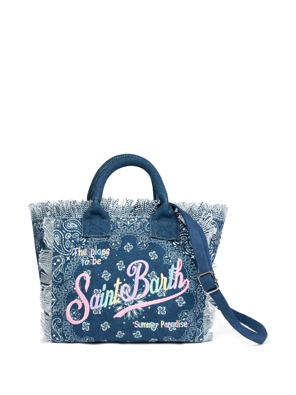 MC2 Saint Barth Kids frayed denim tote bag Blauw