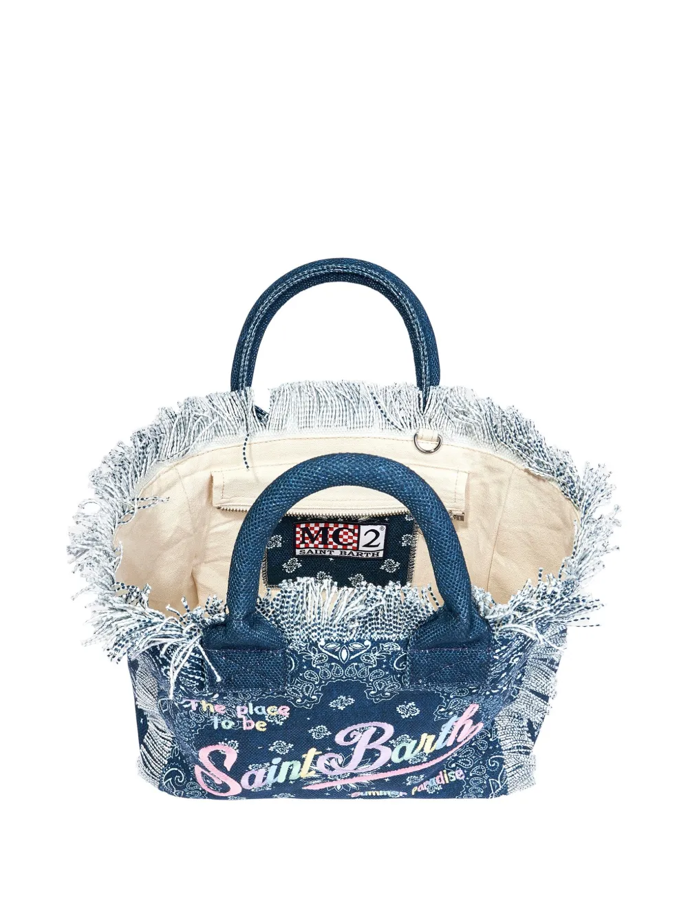 MC2 Saint Barth Kids frayed denim tote bag Blauw